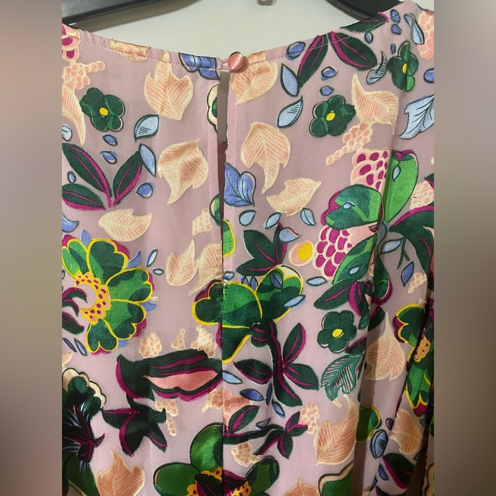 SALONI Silk Floral Ruffle Mini Dress Multicolor Light Pink Lined Slip Size 8 - Picture 12 of 13